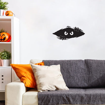 Vinyl Wall Art Decal - Monster in The Wall - 11" x 28.5" - Trendy Funny Halloween Season Design Sticker for Home Living Room Windows Entry Doors Storefront Coffee Shop School Spooky Decor