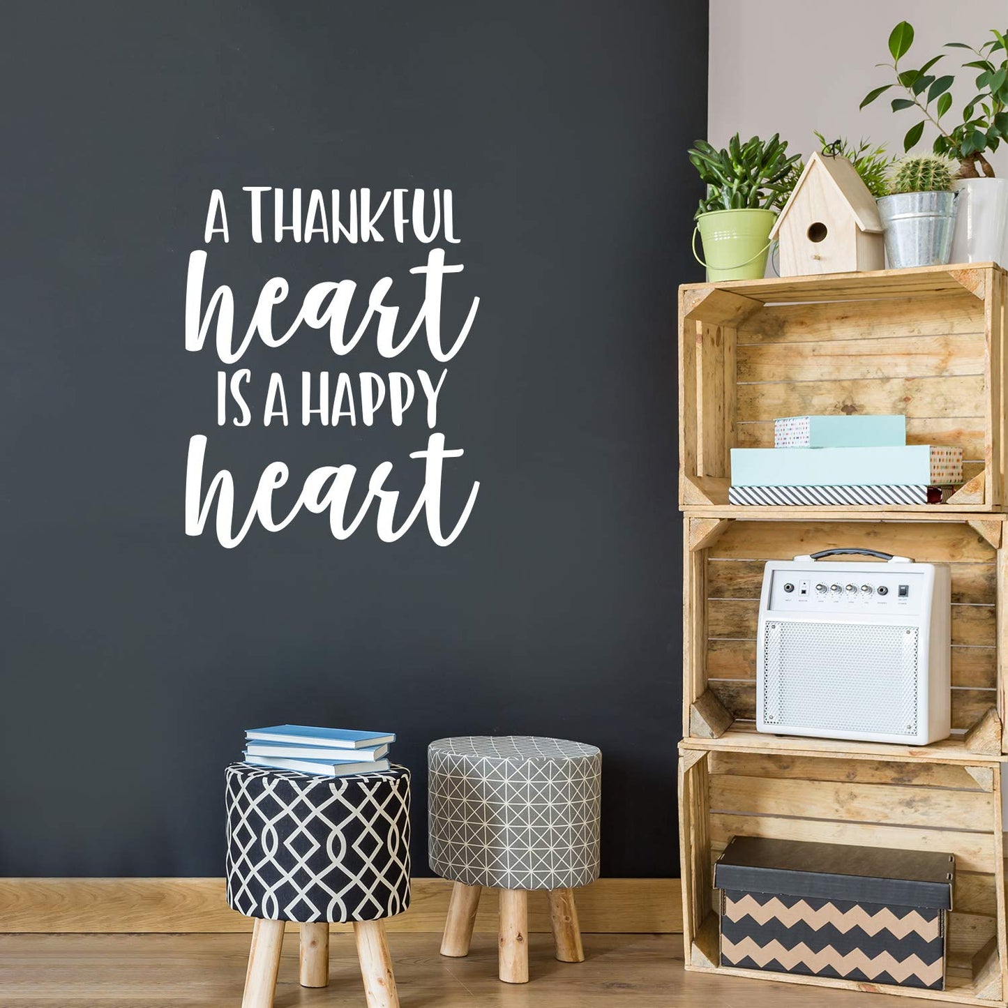 Vinyl Wall Art Decal - A Thankful Heart is A Happy Heart - 27" x 22" - Cute Positive Inspirational Good Vibes Quote Sticker for Bedroom Closet Kids Room Living Room Playroom Daycare School Decor