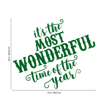 Vinyl Wall Art Decal - It’s The Most Wonderful Time of The Year - 23" x 27" - Christmas Seasonal Holiday Sticker - Indoor Outdoor Home Office Wall Window Bedroom Workplace Decals