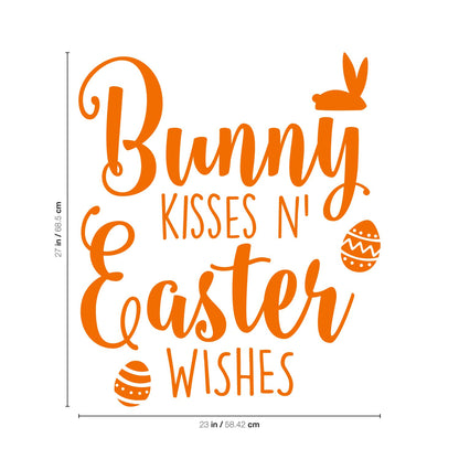 Easter Day Vinyl Wall Art Decal - Bunny Kisses ’N Easter Wishes - 27" x 23" - Resurrection Sunday Pascha Holiday Modern Cute Home Living Room Bedroom Apartment Nursery Decor