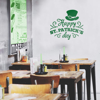 St Patrick’s Day Vinyl Wall Art Decal - Happy St Patrick’s Day - 20" x 23" - St Patty’s Holiday Home Living Room Bedroom Sticker - Indoor Outdoor Office Workplace Apartment Decor