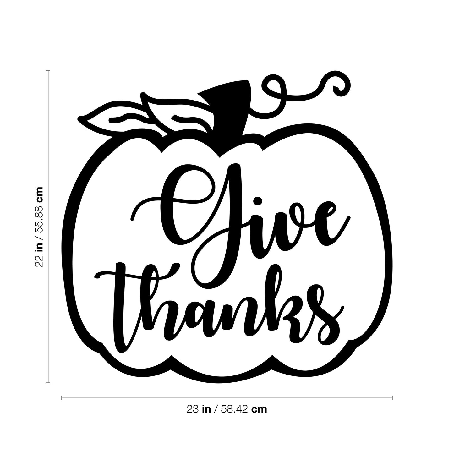 Vinyl Wall Art Decal - Give Thanks - 22" x 23" - Modern Inspirational Cute Thankful Quote Fall Season Pumpkin Design Sticker for Office Business Coffee Shop Store School Entryway Door Decor