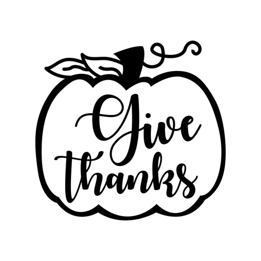 Vinyl Wall Art Decal - Give Thanks - 22" x 23" - Modern Inspirational Cute Thankful Quote Fall Season Pumpkin Design Sticker for Office Business Coffee Shop Store School Entryway Door Decor