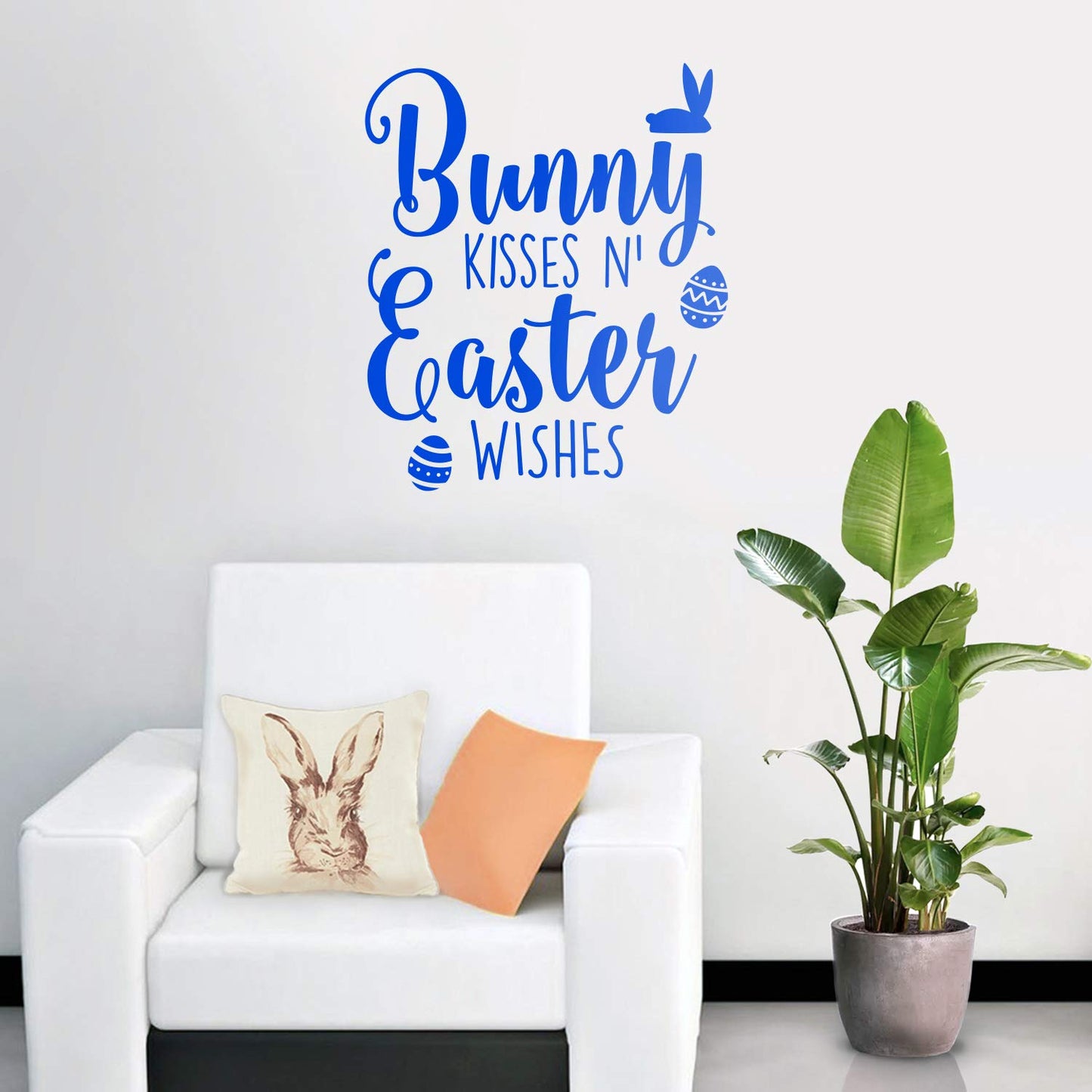 Easter Day Vinyl Wall Art Decal - Bunny Kisses ’N Easter Wishes - 27" x 23" - Resurrection Sunday Pascha Holiday Modern Cute Home Living Room Bedroom Apartment Nursery Decor