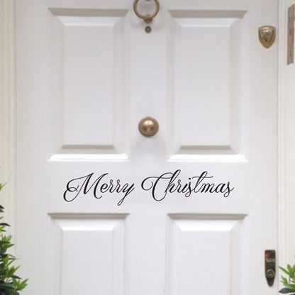 Merry Christmas Front Door Vinyl Wall Art Decal - 3" x 16.5" Holiday Seasonal Decoration Vinyl Sticker