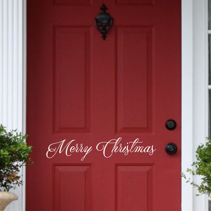 Merry Christmas Front Door Vinyl Wall Art Decal - 3" x 16.5" Holiday Seasonal Decoration Vinyl Sticker