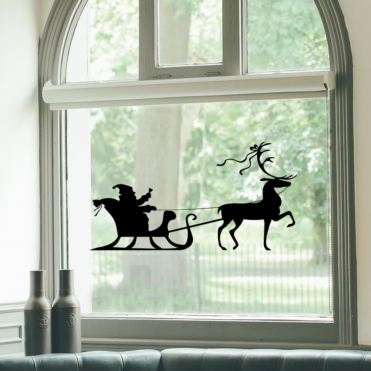 Christmas Holiday Santa's Sleigh and Reindeer Vinyl Wall Art Decal - 20.8" x 40" Decoration Vinyl Sticker