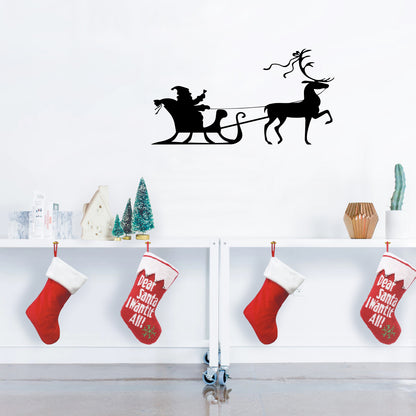 Christmas Holiday Santa's Sleigh and Reindeer Vinyl Wall Art Decal - 20.8" x 40" Decoration Vinyl Sticker