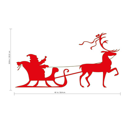 Christmas Holiday Santa's Sleigh and Reindeer Vinyl Wall Art Decal - 20.8" x 40" Decoration Vinyl Sticker