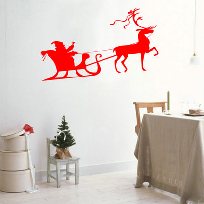 Christmas Holiday Santa's Sleigh and Reindeer Vinyl Wall Art Decal - 20.8" x 40" Decoration Vinyl Sticker