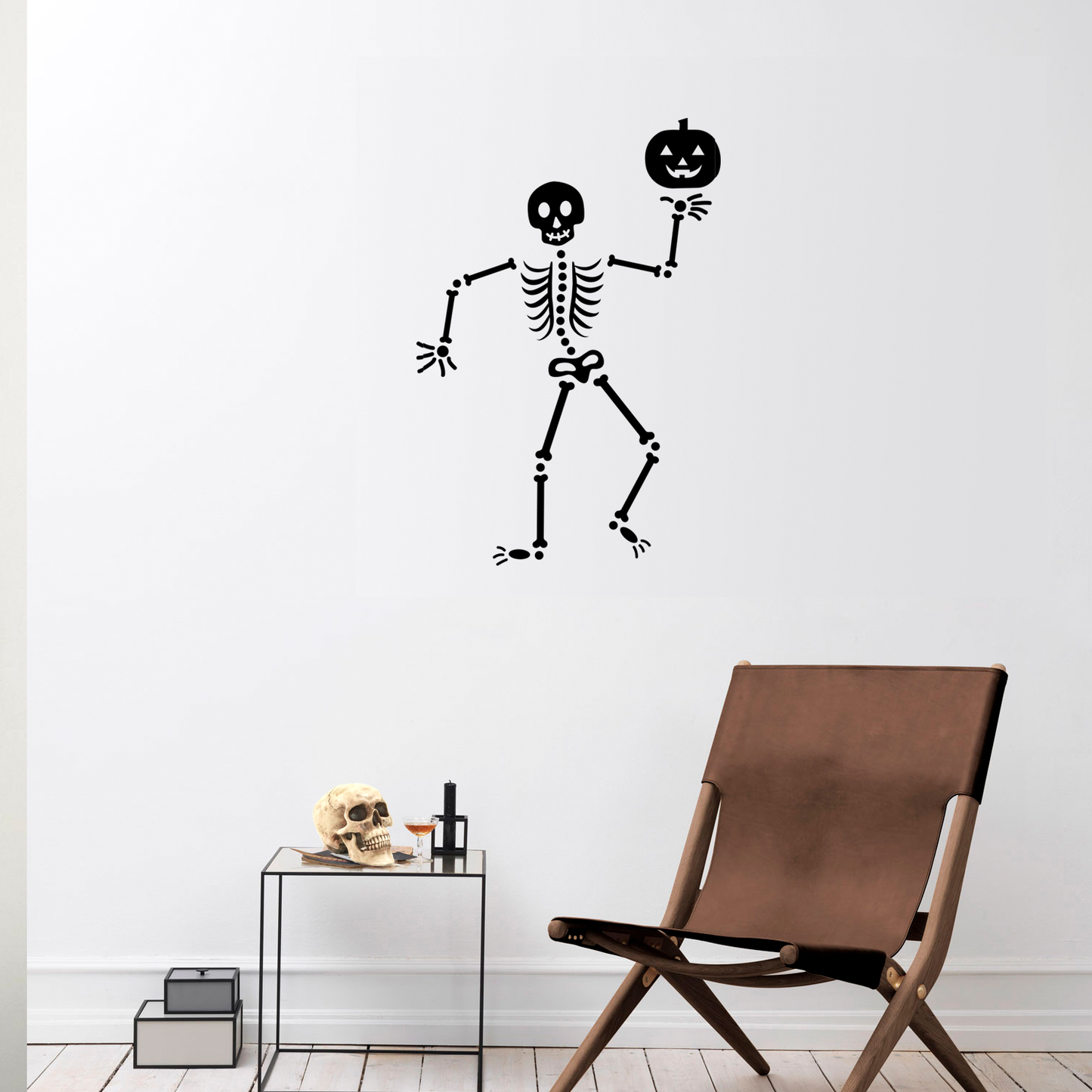 Vinyl Wall Art Decal - Happy Skeleton - 34" x 23" - Fun Spooky Halloween Seasonal Decoration Sticker - Kids Teens Adults Indoor Outdoor Wall Door Window Living Room Office Decor