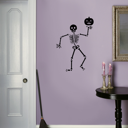 Vinyl Wall Art Decal - Happy Skeleton - 34" x 23" - Fun Spooky Halloween Seasonal Decoration Sticker - Kids Teens Adults Indoor Outdoor Wall Door Window Living Room Office Decor