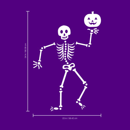 Vinyl Wall Art Decal - Happy Skeleton - 34" x 23" - Fun Spooky Halloween Seasonal Decoration Sticker - Kids Teens Adults Indoor Outdoor Wall Door Window Living Room Office Decor