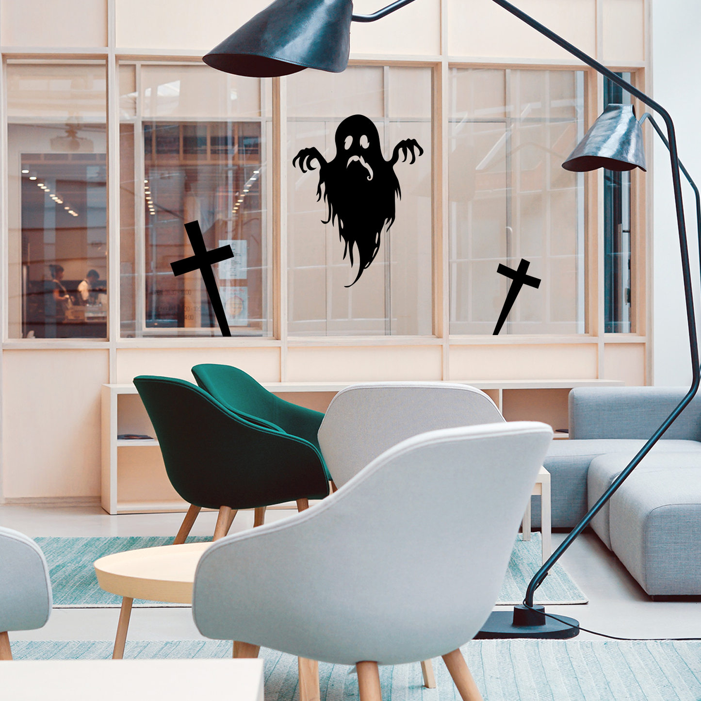 Vinyl Wall Art Decal - Sad Ghost - 27" x 20" - Fun Spooky Halloween Seasonal Movie Props Sticker - Kids Teens Adults Indoor Outdoor Wall Door Window Living Room Office Decor