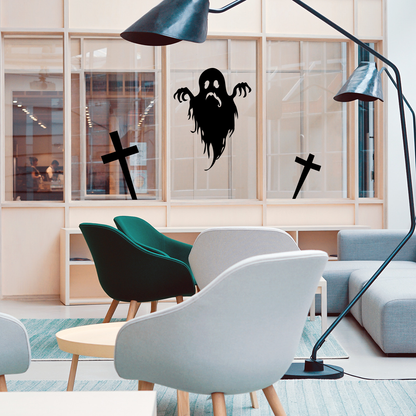 Vinyl Wall Art Decal - Sad Ghost - 27" x 20" - Fun Spooky Halloween Seasonal Movie Props Sticker - Kids Teens Adults Indoor Outdoor Wall Door Window Living Room Office Decor