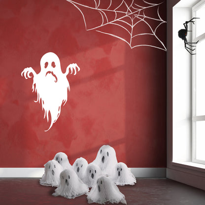 Vinyl Wall Art Decal - Sad Ghost - 27" x 20" - Fun Spooky Halloween Seasonal Movie Props Sticker - Kids Teens Adults Indoor Outdoor Wall Door Window Living Room Office Decor