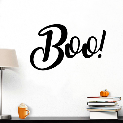 Vinyl Wall Art Decal - Boo - 11.5" x 19" - Fun Brush Lettering Halloween Seasonal Decoration Sticker - Teens Adults Indoor Outdoor Wall Door Window Living Room Office Decor