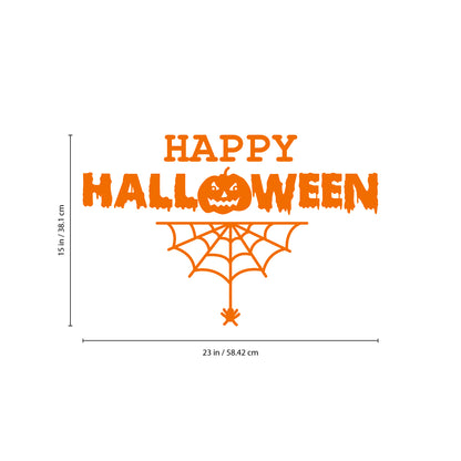 Vinyl Wall Art Decal - Happy Halloween with Spiderweb - 15" x 23" - Fun Halloween Season Decor Sticker - Kids Teens Adults Indoor Outdoor Wall Door Window Living Room Office Decor