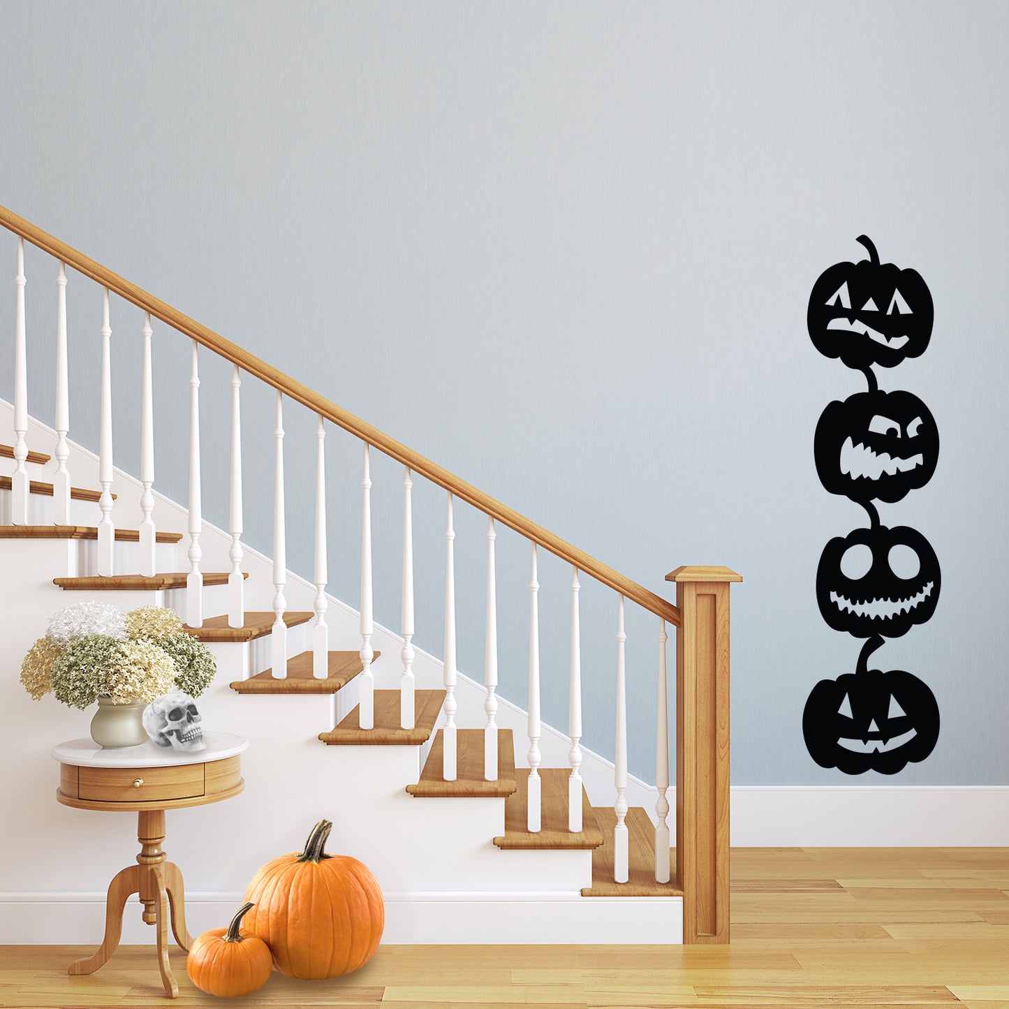 Vinyl Wall Art Decal - 4 Stacked Pumpkins - 21" x 80" - Spooky Halloween Season Decoration Sticker - Indoor Outdoor Wall Door Living Room Bedroom Home Office Apartment Decor