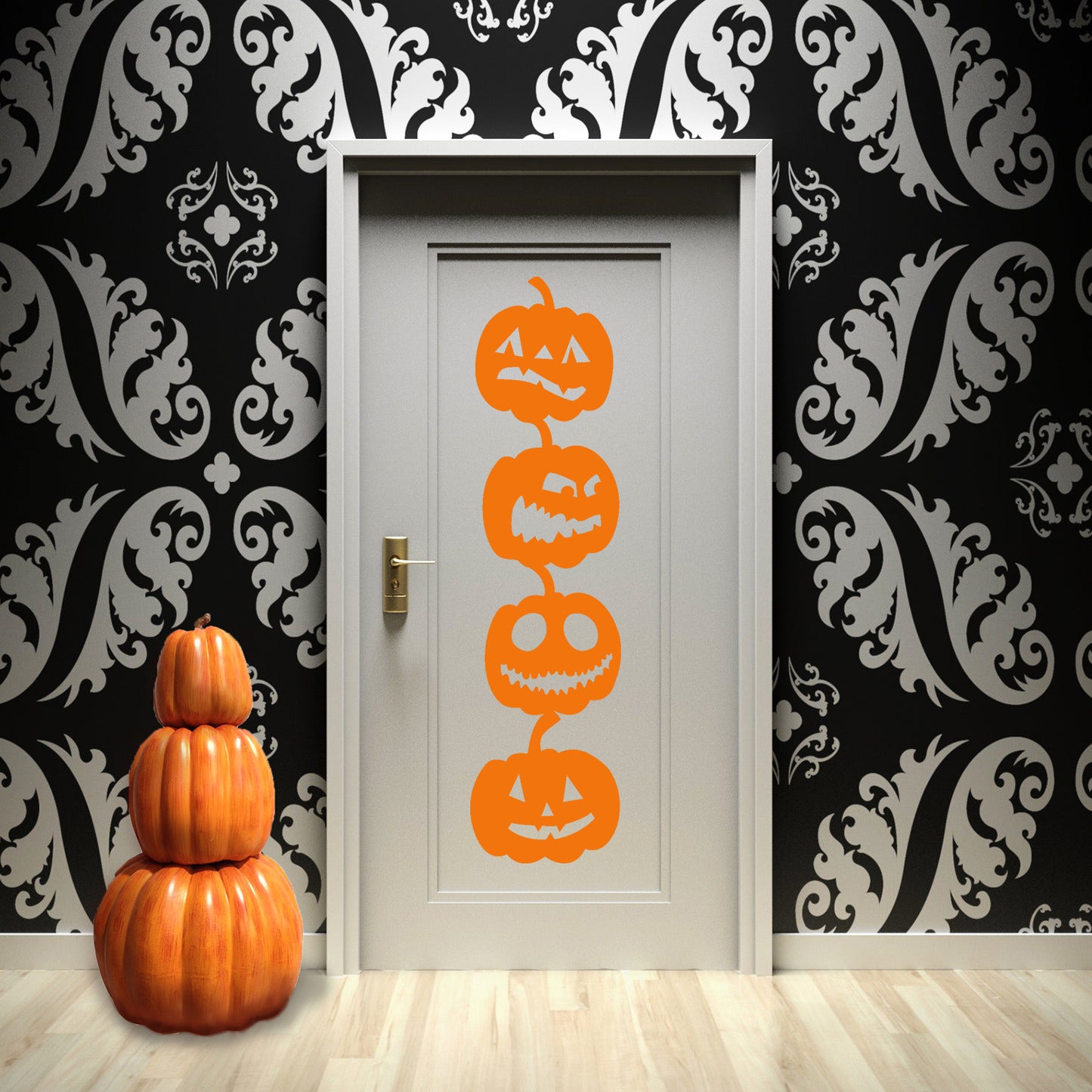 Vinyl Wall Art Decal - 4 Stacked Pumpkins - 21" x 80" - Spooky Halloween Season Decoration Sticker - Indoor Outdoor Wall Door Living Room Bedroom Home Office Apartment Decor