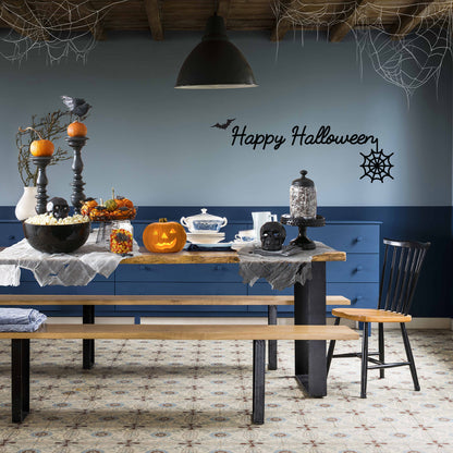 Halloween Wall Decals - Cursive Happy Halloween Vinyl Sticker - Removable Wall Decal Peel and Stick Outdoor Halloween Decorations for Home Office, Restaurant, School, Doors and Windows