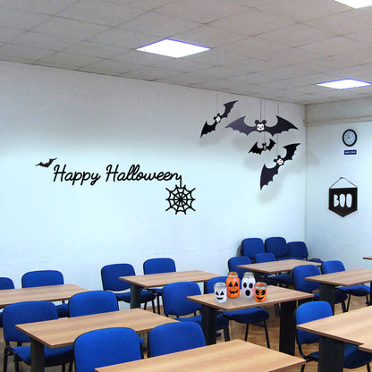 Halloween Wall Decals - Cursive Happy Halloween Vinyl Sticker - Removable Wall Decal Peel and Stick Outdoor Halloween Decorations for Home Office, Restaurant, School, Doors and Windows