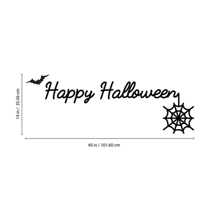 Halloween Wall Decals - Cursive Happy Halloween Vinyl Sticker - Removable Wall Decal Peel and Stick Outdoor Halloween Decorations for Home Office, Restaurant, School, Doors and Windows