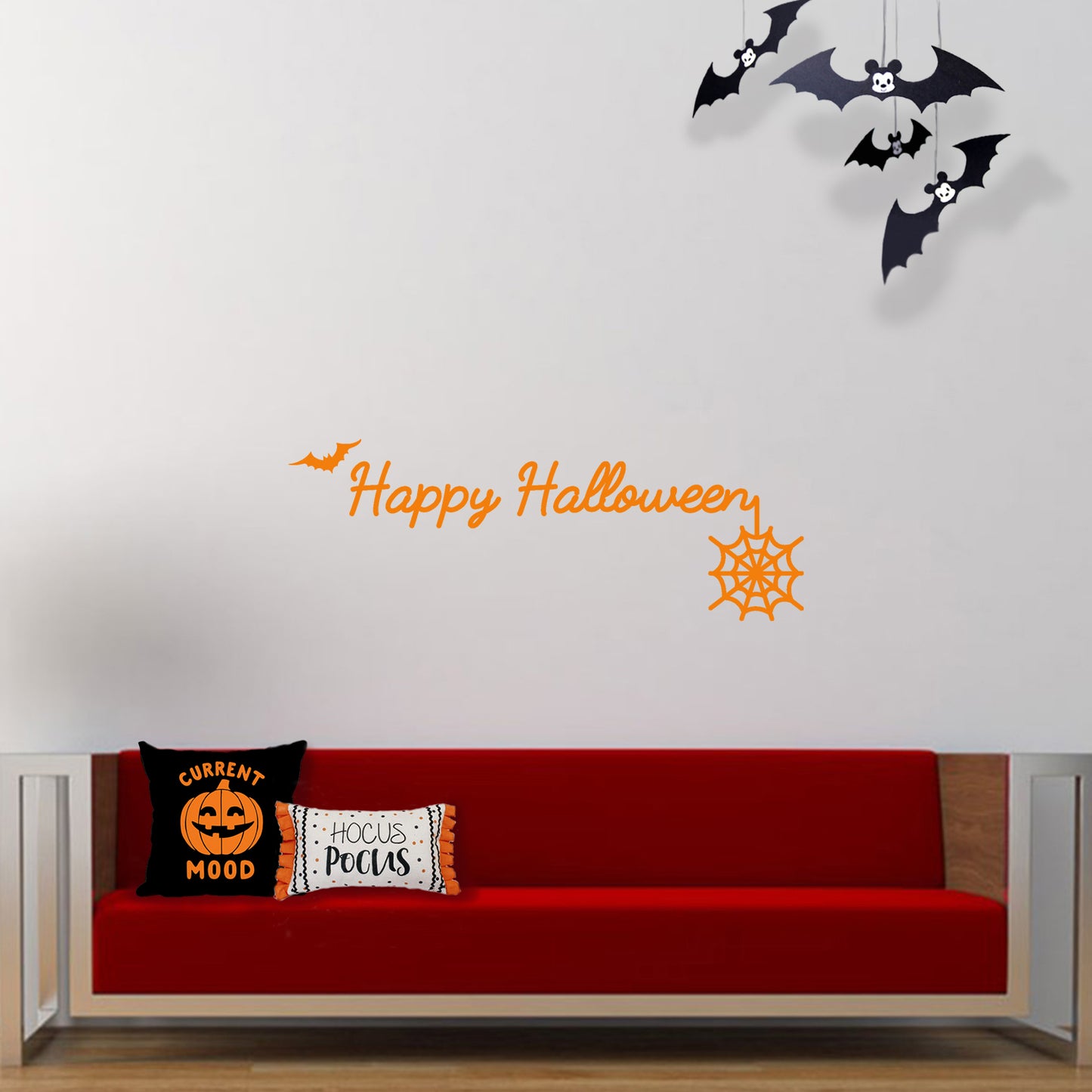 Halloween Wall Decals - Cursive Happy Halloween Vinyl Sticker - Removable Wall Decal Peel and Stick Outdoor Halloween Decorations for Home Office, Restaurant, School, Doors and Windows