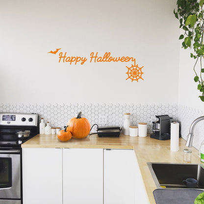 Halloween Wall Decals - Cursive Happy Halloween Vinyl Sticker - Removable Wall Decal Peel and Stick Outdoor Halloween Decorations for Home Office, Restaurant, School, Doors and Windows