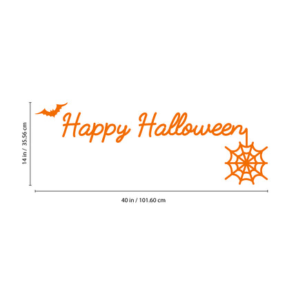 Halloween Wall Decals - Cursive Happy Halloween Vinyl Sticker - Removable Wall Decal Peel and Stick Outdoor Halloween Decorations for Home Office, Restaurant, School, Doors and Windows