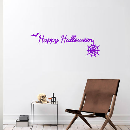 Halloween Wall Decals - Cursive Happy Halloween Vinyl Sticker - Removable Wall Decal Peel and Stick Outdoor Halloween Decorations for Home Office, Restaurant, School, Doors and Windows