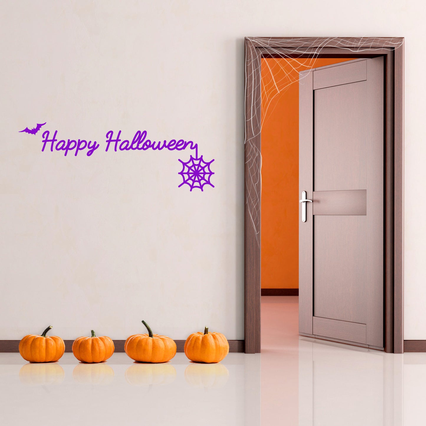 Halloween Wall Decals - Cursive Happy Halloween Vinyl Sticker - Removable Wall Decal Peel and Stick Outdoor Halloween Decorations for Home Office, Restaurant, School, Doors and Windows