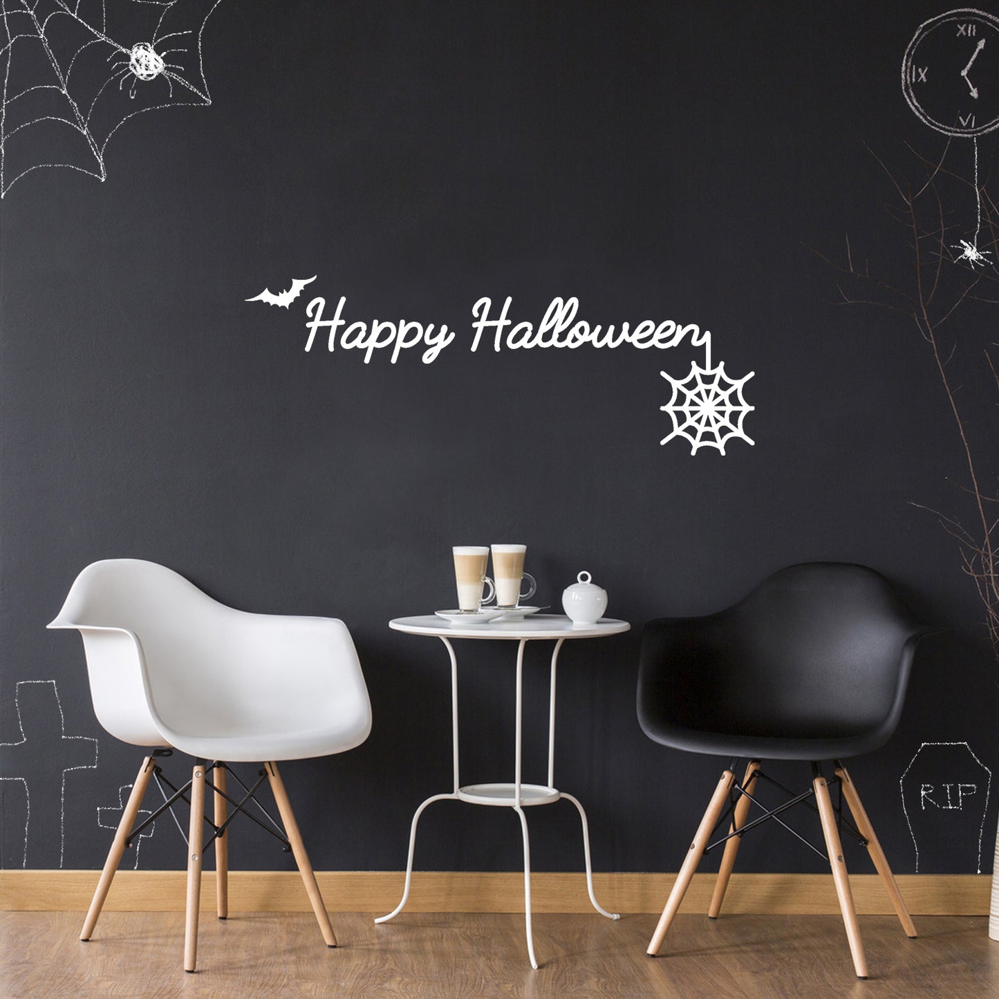 Halloween Wall Decals - Cursive Happy Halloween Vinyl Sticker - Removable Wall Decal Peel and Stick Outdoor Halloween Decorations for Home Office, Restaurant, School, Doors and Windows