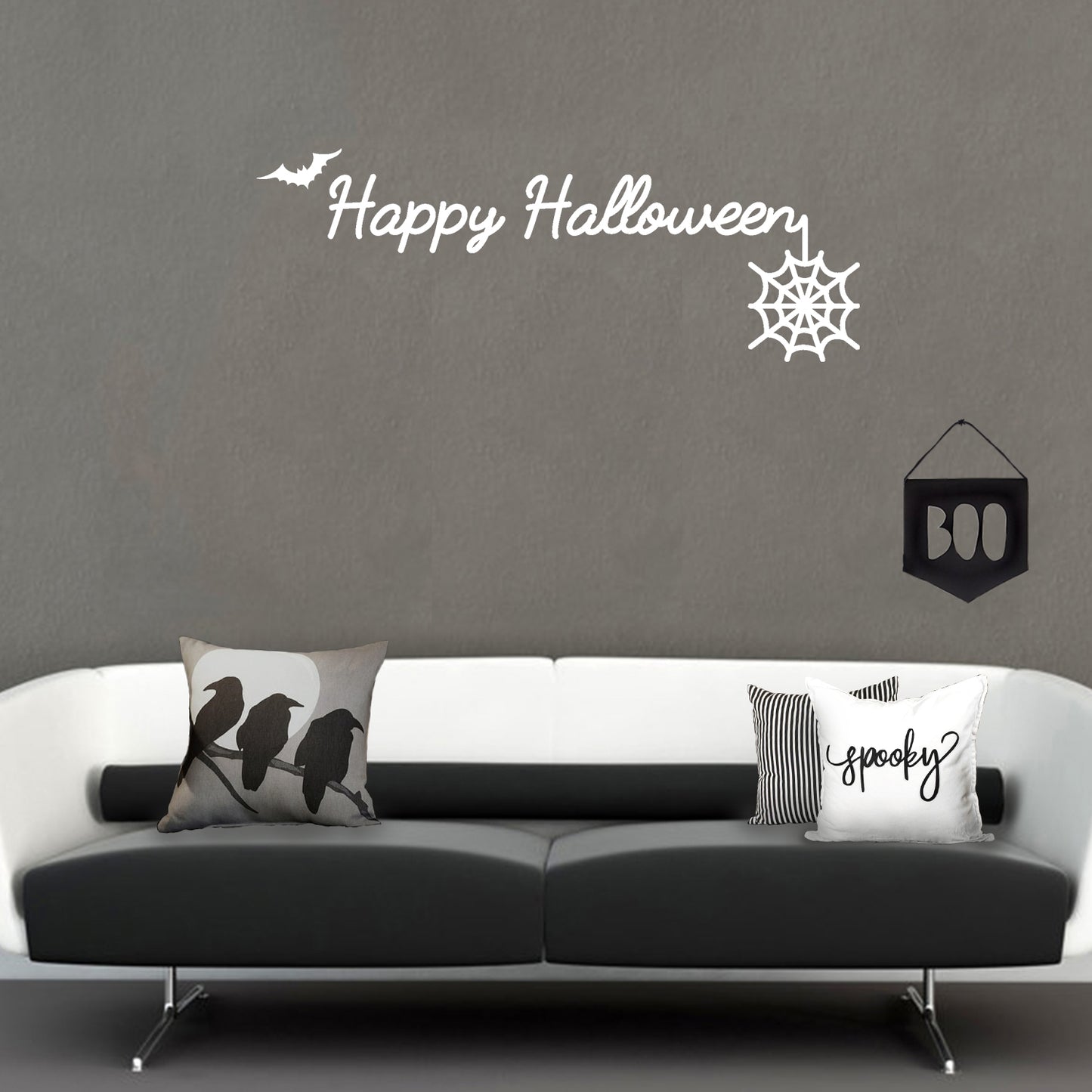 Halloween Wall Decals - Cursive Happy Halloween Vinyl Sticker - Removable Wall Decal Peel and Stick Outdoor Halloween Decorations for Home Office, Restaurant, School, Doors and Windows