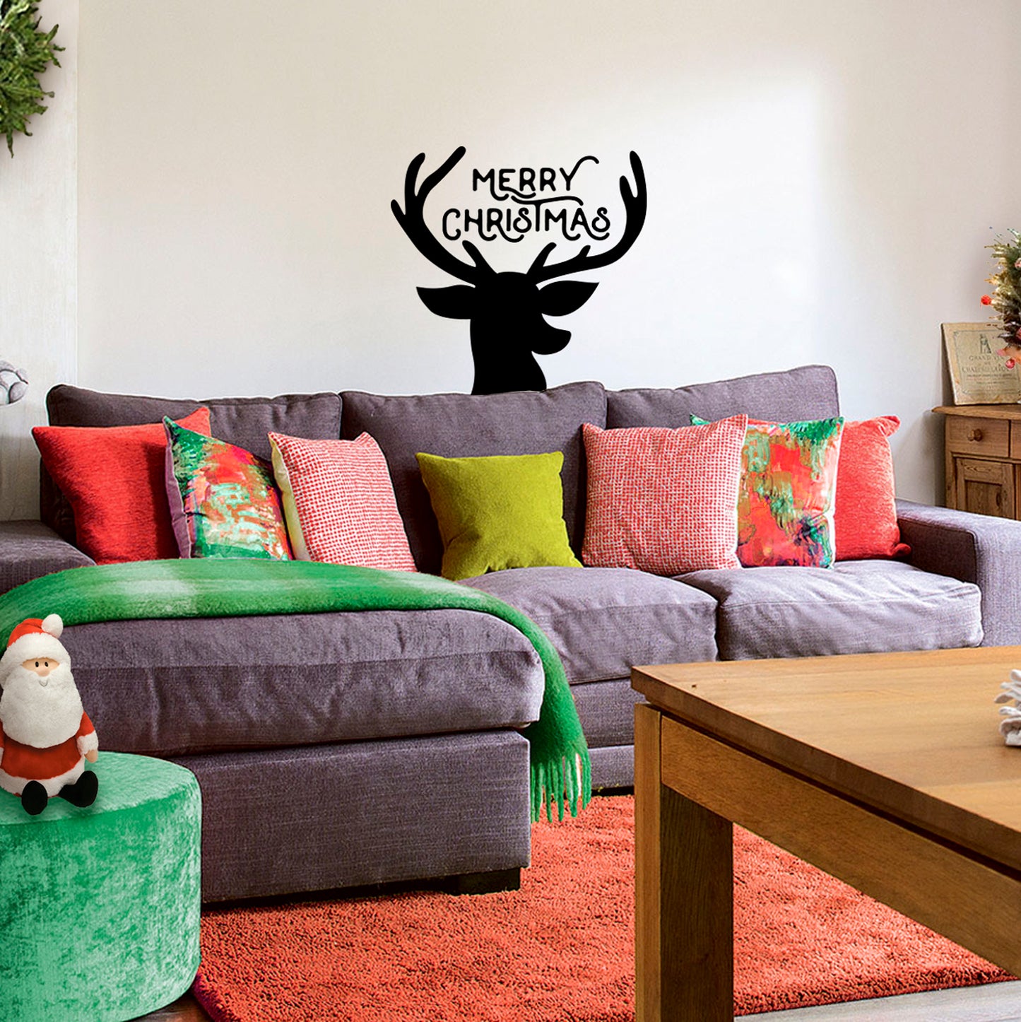 Vinyl Wall Art Decal - Merry Christmas Reindeer - 22" x 23" - Christmas Holiday Seasonal Decoration Sticker - Indoor Outdoor Window Home Living Room Bedroom Apartment Office Door