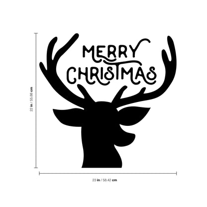 Vinyl Wall Art Decal - Merry Christmas Reindeer - 22" x 23" - Christmas Holiday Seasonal Decoration Sticker - Indoor Outdoor Window Home Living Room Bedroom Apartment Office Door