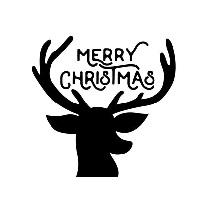 Vinyl Wall Art Decal - Merry Christmas Reindeer - 22" x 23" - Christmas Holiday Seasonal Decoration Sticker - Indoor Outdoor Window Home Living Room Bedroom Apartment Office Door