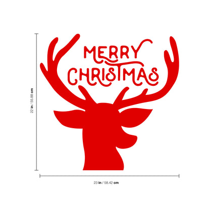 Vinyl Wall Art Decal - Merry Christmas Reindeer - 22" x 23" - Christmas Holiday Seasonal Decoration Sticker - Indoor Outdoor Window Home Living Room Bedroom Apartment Office Door