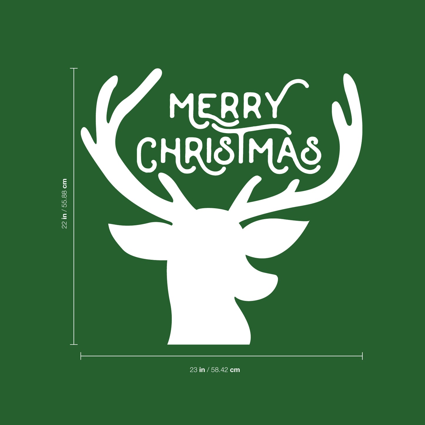 Vinyl Wall Art Decal - Merry Christmas Reindeer - 22" x 23" - Christmas Holiday Seasonal Decoration Sticker - Indoor Outdoor Window Home Living Room Bedroom Apartment Office Door