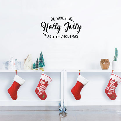 Vinyl Wall Art Decal - Have A Holly Jolly Christmas - 12" x 23" - Christmas Holiday Seasonal Decoration Sticker - Indoor Outdoor Home Office Wall Door Window Bedroom Workplace Decor Decals