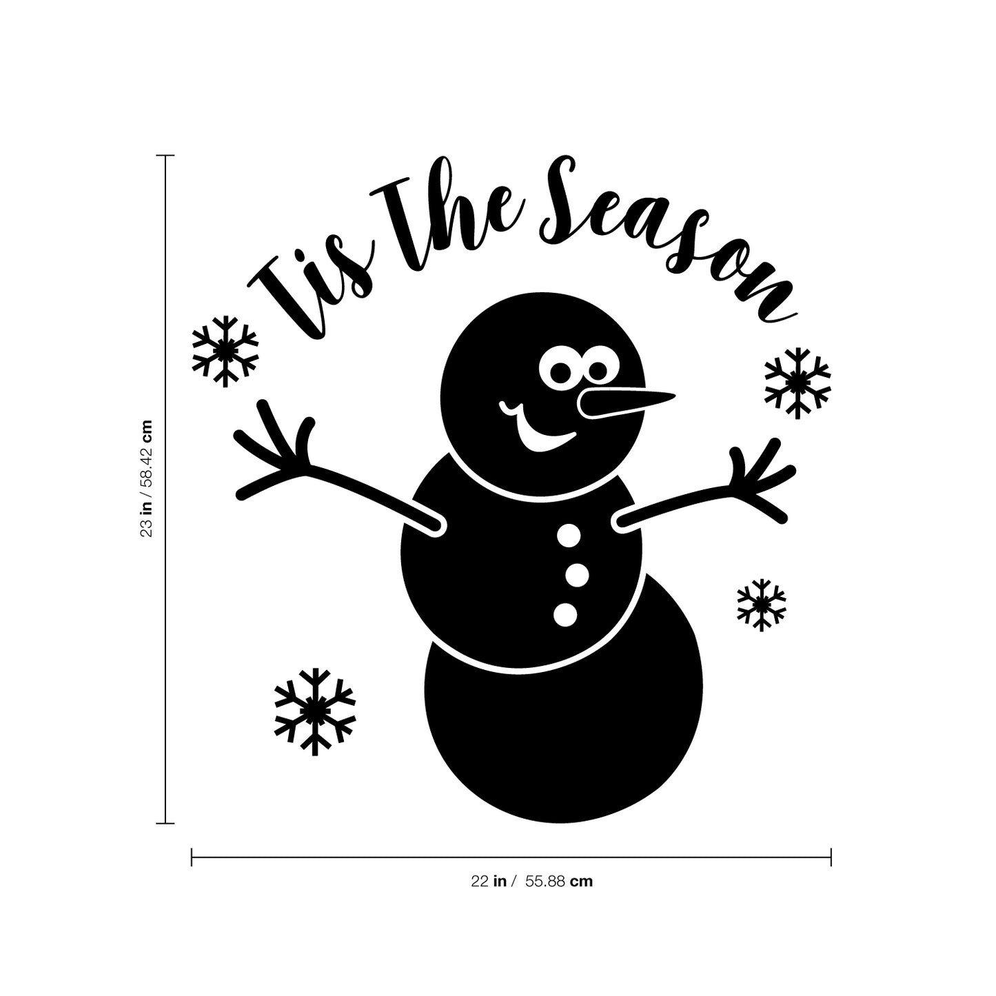 Vinyl Wall Art Decal - Tis The Season Snowman - 23" x 22" - Christmas Holiday Seasonal Decoration Sticker - Indoor Outdoor Home Office Wall Door Window Bedroom Workplace Decor Decals