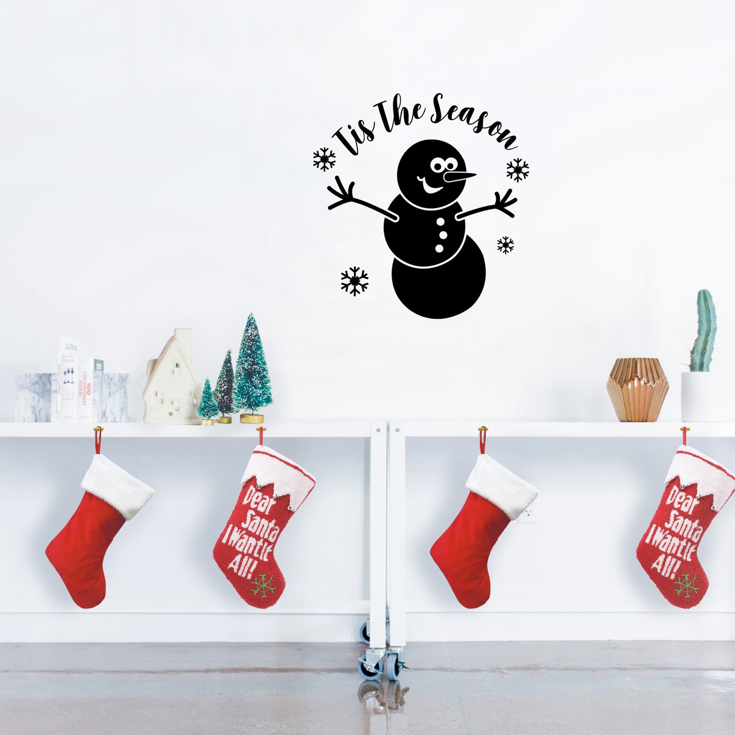 Vinyl Wall Art Decal - Tis The Season Snowman - 23" x 22" - Christmas Holiday Seasonal Decoration Sticker - Indoor Outdoor Home Office Wall Door Window Bedroom Workplace Decor Decals