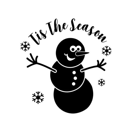 Vinyl Wall Art Decal - Tis The Season Snowman - 23" x 22" - Christmas Holiday Seasonal Decoration Sticker - Indoor Outdoor Home Office Wall Door Window Bedroom Workplace Decor Decals