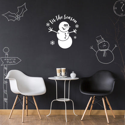 Vinyl Wall Art Decal - Tis The Season Snowman - 23" x 22" - Christmas Holiday Seasonal Decoration Sticker - Indoor Outdoor Home Office Wall Door Window Bedroom Workplace Decor Decals