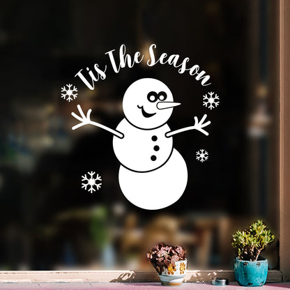 Vinyl Wall Art Decal - Tis The Season Snowman - 23" x 22" - Christmas Holiday Seasonal Decoration Sticker - Indoor Outdoor Home Office Wall Door Window Bedroom Workplace Decor Decals