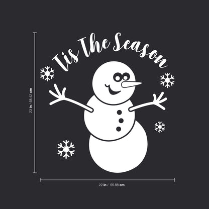 Vinyl Wall Art Decal - Tis The Season Snowman - 23" x 22" - Christmas Holiday Seasonal Decoration Sticker - Indoor Outdoor Home Office Wall Door Window Bedroom Workplace Decor Decals