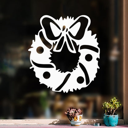 Cute Christmas Wreath Holiday Decor Seasonal Wall Art Sticker Vinyl Decal for Indoor Outdoor Home Office Wall Door Window Bedroom Workplace