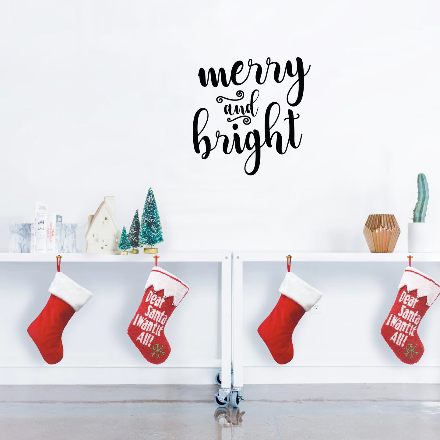 Vinyl Wall Art Decal - Merry and Bright - 21" x 21" - Christmas Seasonal Decoration Sticker - Indoor Outdoor Home Office Wall Door Window Bedroom Workplace Decor Decals