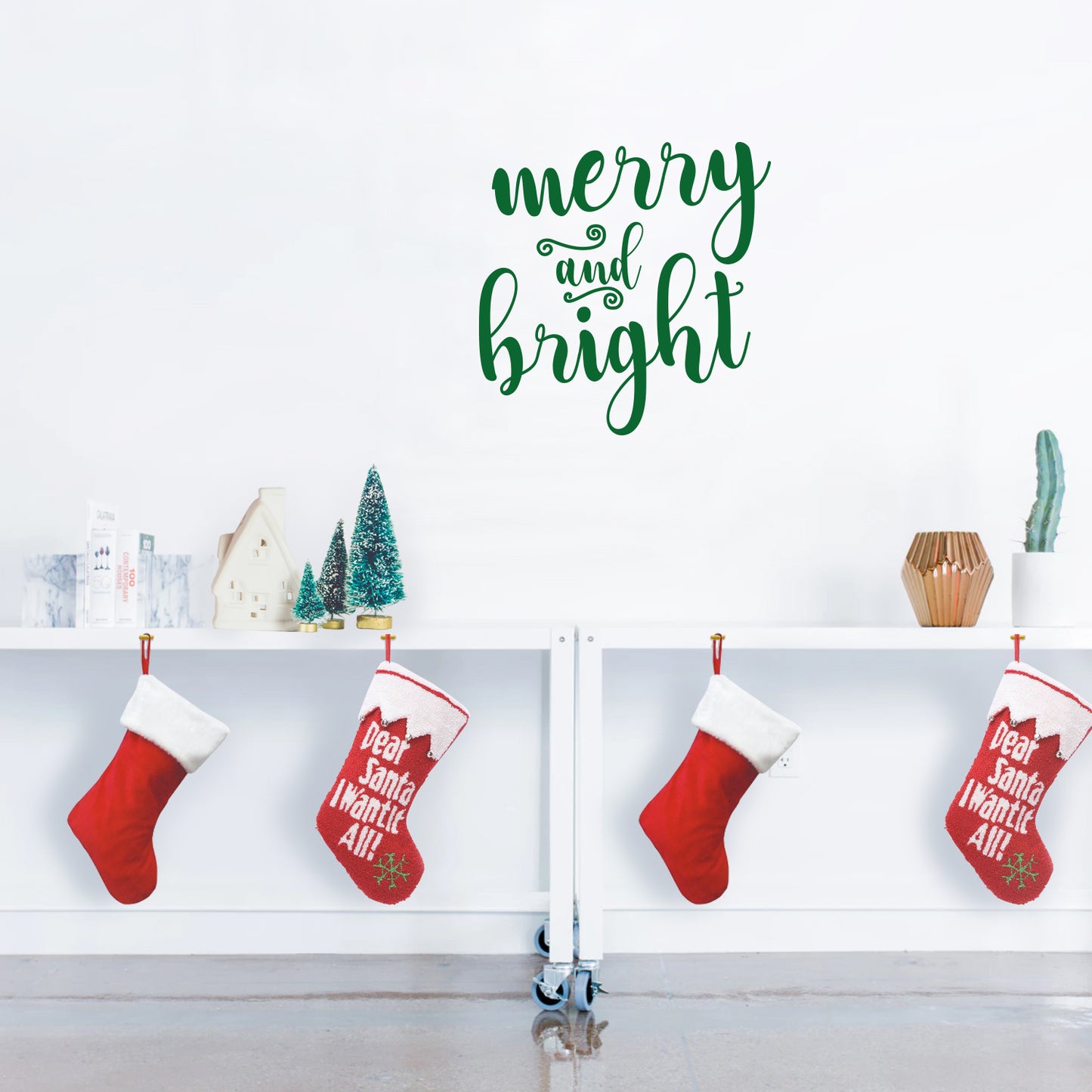 Vinyl Wall Art Decal - Merry and Bright - 21" x 21" - Christmas Seasonal Decoration Sticker - Indoor Outdoor Home Office Wall Door Window Bedroom Workplace Decor Decals