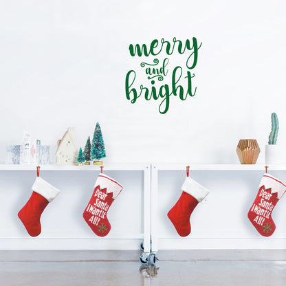 Vinyl Wall Art Decal - Merry and Bright - 21" x 21" - Christmas Seasonal Decoration Sticker - Indoor Outdoor Home Office Wall Door Window Bedroom Workplace Decor Decals